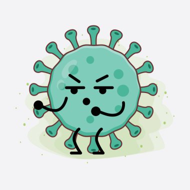 Virüs Karakteri 'nin güzel yüzlü, basit el ve bacak çizgisi resimli tasviri izole bir arka planda. Düz çizgi film karalama tarzı.