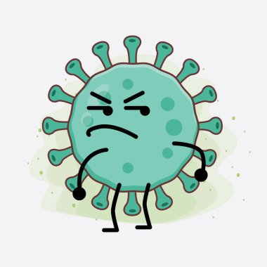 Virüs Karakteri 'nin güzel yüzlü, basit el ve bacak çizgisi resimli tasviri izole bir arka planda. Düz çizgi film karalama tarzı.