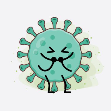 Virüs Karakteri 'nin güzel yüzlü, basit el ve bacak çizgisi resimli tasviri izole bir arka planda. Düz çizgi film karalama tarzı.