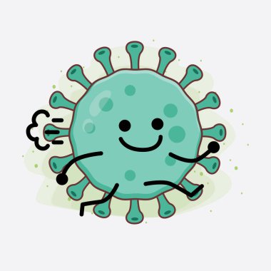 Virüs Karakteri 'nin güzel yüzlü, basit el ve bacak çizgisi resimli tasviri izole bir arka planda. Düz çizgi film karalama tarzı.