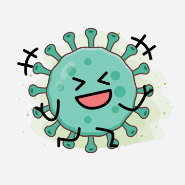 Virüs Karakteri 'nin güzel yüzlü, basit el ve bacak çizgisi resimli tasviri izole bir arka planda. Düz çizgi film karalama tarzı.