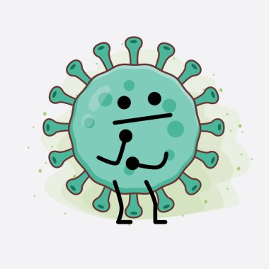 Virüs Karakteri 'nin güzel yüzlü, basit el ve bacak çizgisi resimli tasviri izole bir arka planda. Düz çizgi film karalama tarzı.