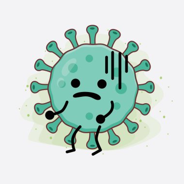 Virüs Karakteri 'nin güzel yüzlü, basit el ve bacak çizgisi resimli tasviri izole bir arka planda. Düz çizgi film karalama tarzı.