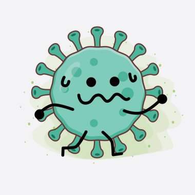 Virüs Karakteri 'nin güzel yüzlü, basit el ve bacak çizgisi resimli tasviri izole bir arka planda. Düz çizgi film karalama tarzı.