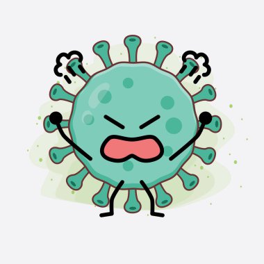 Virüs Karakteri 'nin güzel yüzlü, basit el ve bacak çizgisi resimli tasviri izole bir arka planda. Düz çizgi film karalama tarzı.