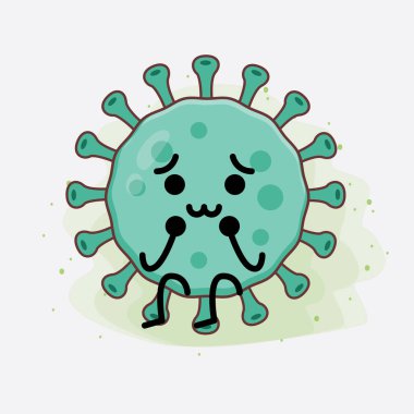 Virüs Karakteri 'nin güzel yüzlü, basit el ve bacak çizgisi resimli tasviri izole bir arka planda. Düz çizgi film karalama tarzı.