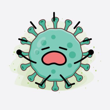 Virüs Karakteri 'nin güzel yüzlü, basit el ve bacak çizgisi resimli tasviri izole bir arka planda. Düz çizgi film karalama tarzı.