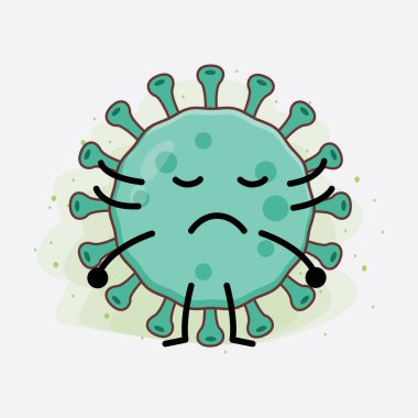 Virüs Karakteri 'nin güzel yüzlü, basit el ve bacak çizgisi resimli tasviri izole bir arka planda. Düz çizgi film karalama tarzı.