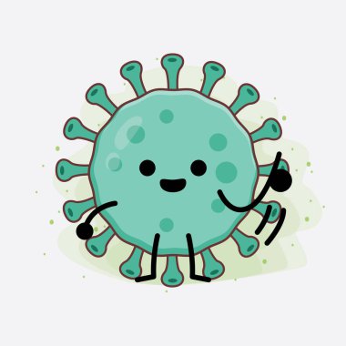 Virüs Karakteri 'nin güzel yüzlü, basit el ve bacak çizgisi resimli tasviri izole bir arka planda. Düz çizgi film karalama tarzı.