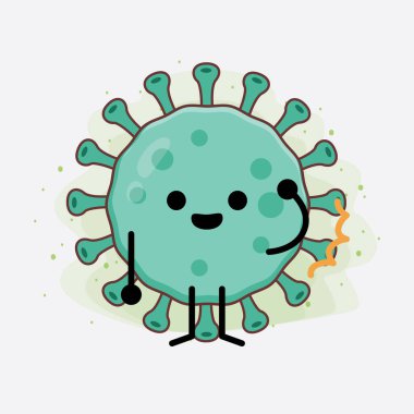 Virüs Karakteri 'nin güzel yüzlü, basit el ve bacak çizgisi resimli tasviri izole bir arka planda. Düz çizgi film karalama tarzı.