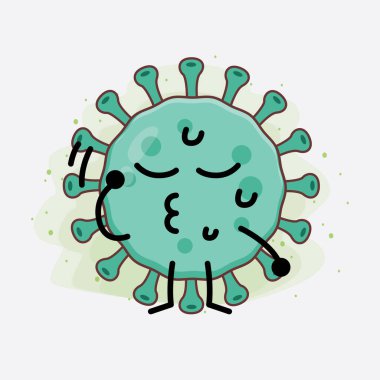 Virüs Karakteri 'nin güzel yüzlü, basit el ve bacak çizgisi resimli tasviri izole bir arka planda. Düz çizgi film karalama tarzı.