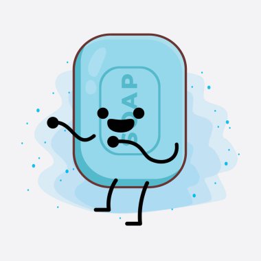 İzole edilmiş arka planda şirin yüzlü, basit elli ve bacak çizgili Sabun Karakterinin Vektör İllüstrasyonu. Düz çizgi film karalama tarzı.