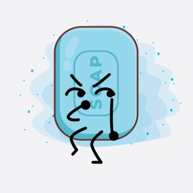 İzole edilmiş arka planda şirin yüzlü, basit elli ve bacak çizgili Sabun Karakterinin Vektör İllüstrasyonu. Düz çizgi film karalama tarzı.