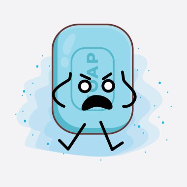 İzole edilmiş arka planda şirin yüzlü, basit elli ve bacak çizgili Sabun Karakterinin Vektör İllüstrasyonu. Düz çizgi film karalama tarzı.