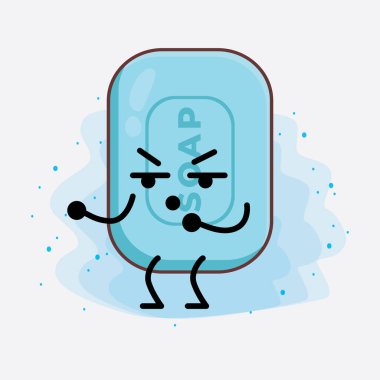 İzole edilmiş arka planda şirin yüzlü, basit elli ve bacak çizgili Sabun Karakterinin Vektör İllüstrasyonu. Düz çizgi film karalama tarzı.