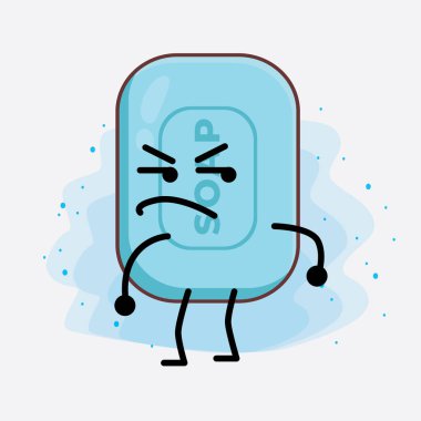 İzole edilmiş arka planda şirin yüzlü, basit elli ve bacak çizgili Sabun Karakterinin Vektör İllüstrasyonu. Düz çizgi film karalama tarzı.