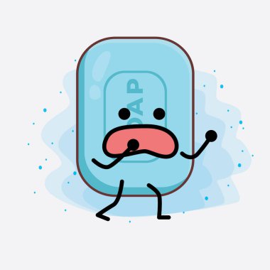 İzole edilmiş arka planda şirin yüzlü, basit elli ve bacak çizgili Sabun Karakterinin Vektör İllüstrasyonu. Düz çizgi film karalama tarzı.