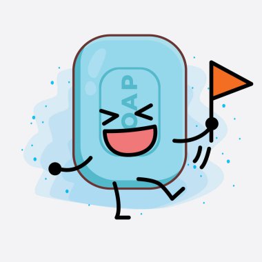 İzole edilmiş arka planda şirin yüzlü, basit elli ve bacak çizgili Sabun Karakterinin Vektör İllüstrasyonu. Düz çizgi film karalama tarzı.