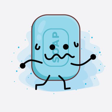 İzole edilmiş arka planda şirin yüzlü, basit elli ve bacak çizgili Sabun Karakterinin Vektör İllüstrasyonu. Düz çizgi film karalama tarzı.