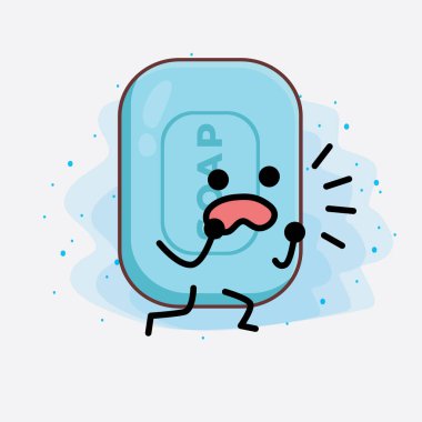 İzole edilmiş arka planda şirin yüzlü, basit elli ve bacak çizgili Sabun Karakterinin Vektör İllüstrasyonu. Düz çizgi film karalama tarzı.