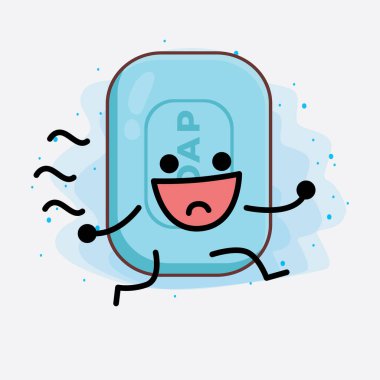 İzole edilmiş arka planda şirin yüzlü, basit elli ve bacak çizgili Sabun Karakterinin Vektör İllüstrasyonu. Düz çizgi film karalama tarzı.