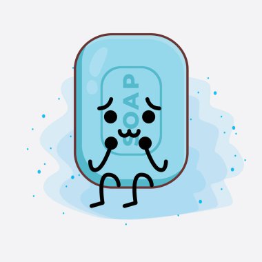 İzole edilmiş arka planda şirin yüzlü, basit elli ve bacak çizgili Sabun Karakterinin Vektör İllüstrasyonu. Düz çizgi film karalama tarzı.