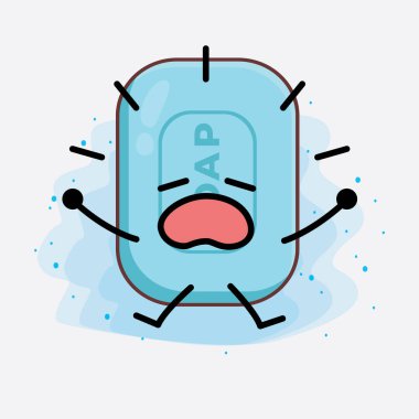 İzole edilmiş arka planda şirin yüzlü, basit elli ve bacak çizgili Sabun Karakterinin Vektör İllüstrasyonu. Düz çizgi film karalama tarzı.