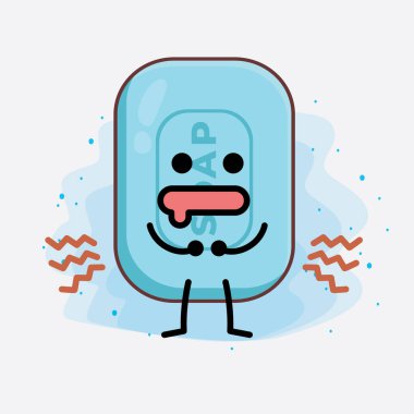 İzole edilmiş arka planda şirin yüzlü, basit elli ve bacak çizgili Sabun Karakterinin Vektör İllüstrasyonu. Düz çizgi film karalama tarzı.