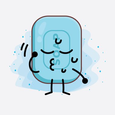 İzole edilmiş arka planda şirin yüzlü, basit elli ve bacak çizgili Sabun Karakterinin Vektör İllüstrasyonu. Düz çizgi film karalama tarzı.