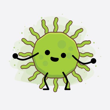 Virüs Karakteri 'nin güzel yüzlü, basit el ve bacak çizgisi resimli tasviri izole bir arka planda. Düz çizgi film karalama tarzı.