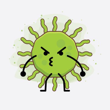 Virüs Karakteri 'nin güzel yüzlü, basit el ve bacak çizgisi resimli tasviri izole bir arka planda. Düz çizgi film karalama tarzı.