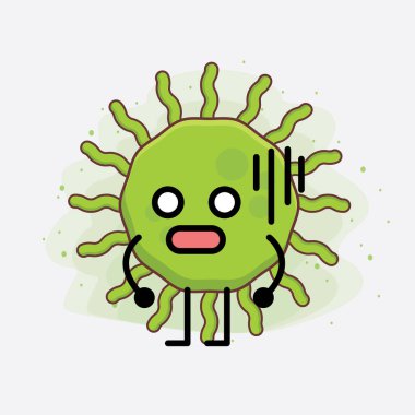 Virüs Karakteri 'nin güzel yüzlü, basit el ve bacak çizgisi resimli tasviri izole bir arka planda. Düz çizgi film karalama tarzı.