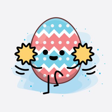 Paskalya Yumurtası Karakterinin Güzel Yüzlü Vector Illustration 'ı, İzole Arkaplanda basit eller ve bacak çizgisi sanatı. Düz çizgi film karalama tarzı.