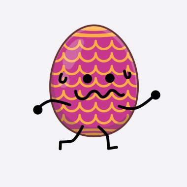 Paskalya Yumurtası Karakterinin Güzel Yüzlü Vector Illustration 'ı, İzole Arkaplanda basit eller ve bacak çizgisi sanatı. Düz çizgi film karalama tarzı.