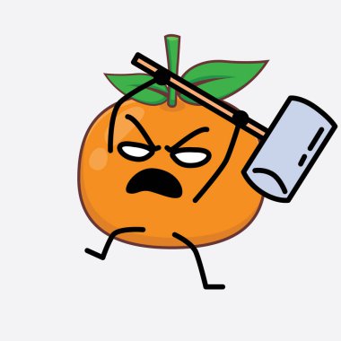 Mandarin Portakal Karakteri 'nin Güzel yüzlü, basit elli ve bacak çizgili tasviri izole edilmiş arka planda. Düz çizgi film karalama tarzı.