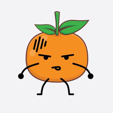 Mandarin Portakal Karakteri 'nin Güzel yüzlü, basit elli ve bacak çizgili tasviri izole edilmiş arka planda. Düz çizgi film karalama tarzı.