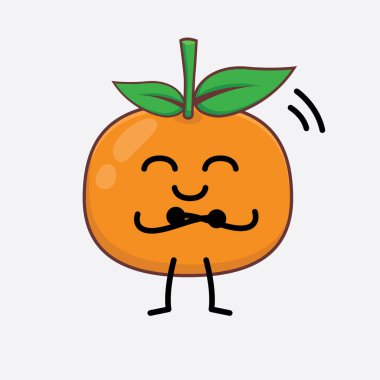 Mandarin Portakal Karakteri 'nin Güzel yüzlü, basit elli ve bacak çizgili tasviri izole edilmiş arka planda. Düz çizgi film karalama tarzı.