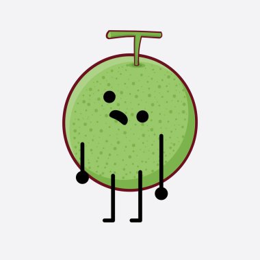 Karpuz Meyvesi Karakteri 'nin Vektör İllüstrasyonu. Hoş bir yüzü, basit elleri ve izole bir arka planda bacak çizgisi sanatı. Düz çizgi film karalama tarzı.