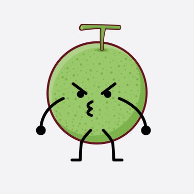 Karpuz Meyvesi Karakteri 'nin Vektör İllüstrasyonu. Hoş bir yüzü, basit elleri ve izole bir arka planda bacak çizgisi sanatı. Düz çizgi film karalama tarzı.