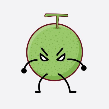 Karpuz Meyvesi Karakteri 'nin Vektör İllüstrasyonu. Hoş bir yüzü, basit elleri ve izole bir arka planda bacak çizgisi sanatı. Düz çizgi film karalama tarzı.