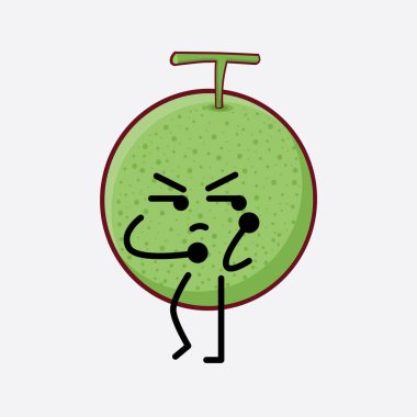 Karpuz Meyvesi Karakteri 'nin Vektör İllüstrasyonu. Hoş bir yüzü, basit elleri ve izole bir arka planda bacak çizgisi sanatı. Düz çizgi film karalama tarzı.