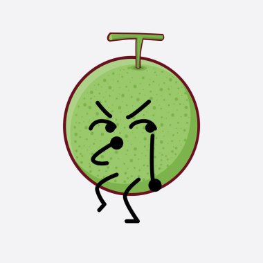 Karpuz Meyvesi Karakteri 'nin Vektör İllüstrasyonu. Hoş bir yüzü, basit elleri ve izole bir arka planda bacak çizgisi sanatı. Düz çizgi film karalama tarzı.