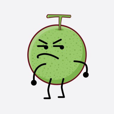 Karpuz Meyvesi Karakteri 'nin Vektör İllüstrasyonu. Hoş bir yüzü, basit elleri ve izole bir arka planda bacak çizgisi sanatı. Düz çizgi film karalama tarzı.