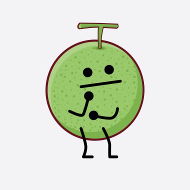 Karpuz Meyvesi Karakteri 'nin Vektör İllüstrasyonu. Hoş bir yüzü, basit elleri ve izole bir arka planda bacak çizgisi sanatı. Düz çizgi film karalama tarzı.