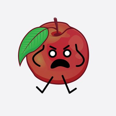 Nectarine Fruit Karakteri 'nin Vektör İllüstrasyonu. Hoş bir yüzü, basit elleri ve izole arka planda bacak çizgisi sanatı var. Düz çizgi film karalama tarzı.