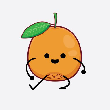 Göbek Portakalı Karakterinin Güzel Yüzü, Basit El ve Bacak Çizgisi Sanatı İzole Arkaplanda. Düz çizgi film karalama tarzı.