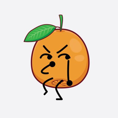 Göbek Portakalı Karakterinin Güzel Yüzü, Basit El ve Bacak Çizgisi Sanatı İzole Arkaplanda. Düz çizgi film karalama tarzı.