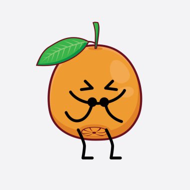 Göbek Portakalı Karakterinin Güzel Yüzü, Basit El ve Bacak Çizgisi Sanatı İzole Arkaplanda. Düz çizgi film karalama tarzı.