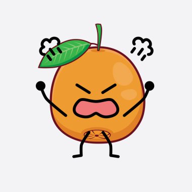 Göbek Portakalı Karakterinin Güzel Yüzü, Basit El ve Bacak Çizgisi Sanatı İzole Arkaplanda. Düz çizgi film karalama tarzı.