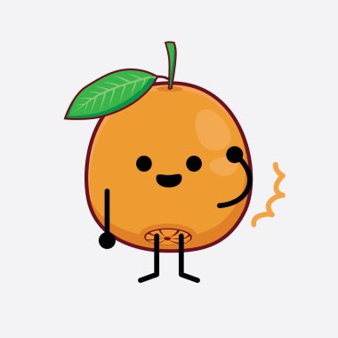 Göbek Portakalı Karakterinin Güzel Yüzü, Basit El ve Bacak Çizgisi Sanatı İzole Arkaplanda. Düz çizgi film karalama tarzı.